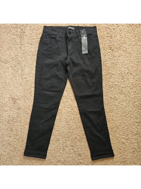 Express Denim - NWT Express Jeans Womens 4 31x25 Black Crop Mid Rise Slim Fit Denim Stretch